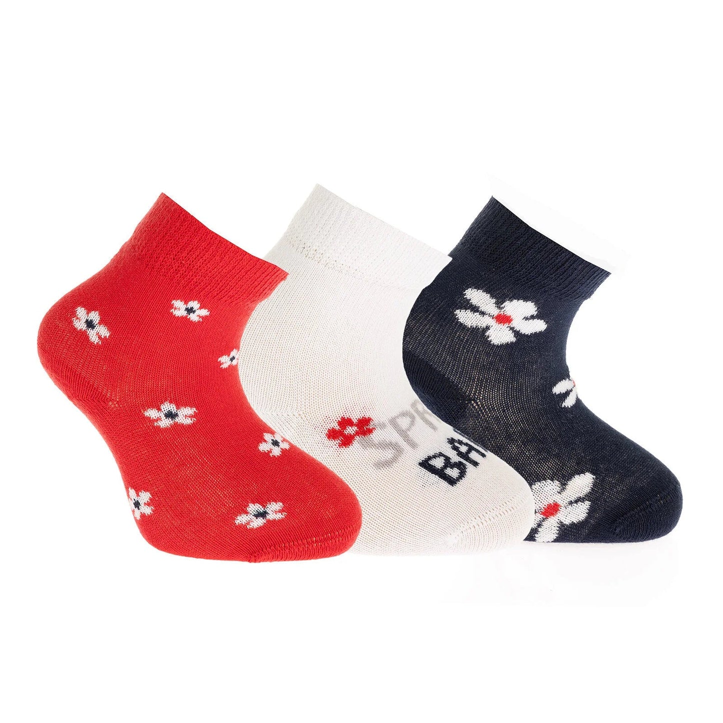 Step Flower Socks 3 Pcs - Red