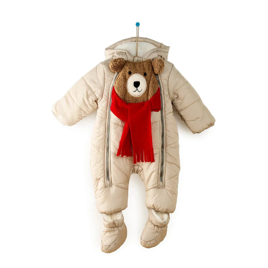 Midimod Baby Boy Snowsuit with Double Zip - Beige