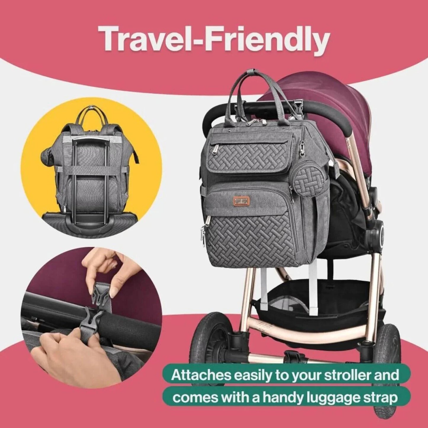 BabbleRoo Wide Top Nappy Backpack - Dark Grey