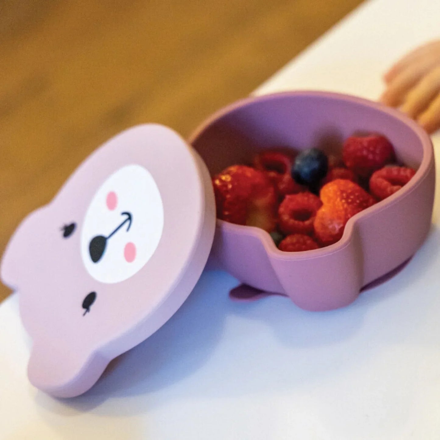TUM TUM Silicone Weaning Bowl & Spoon Set Betsy Bear - Pink