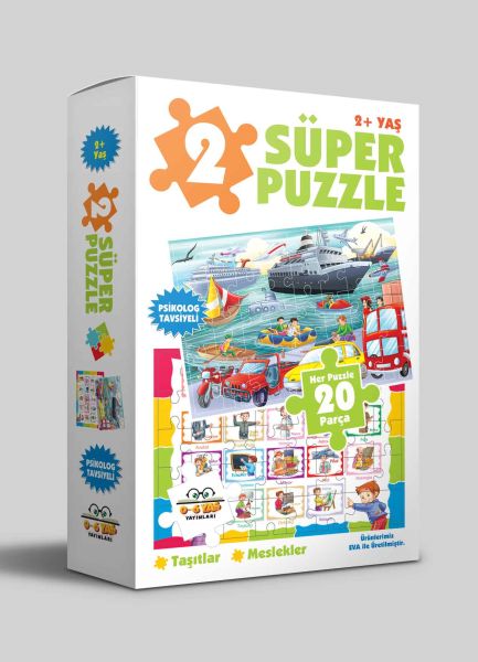 2 Süper Puzzle - Taşıtlar - Meslekler 2+ Yaş – Kolektif – 0-6 Yaş Yayınları – kitap kapağı