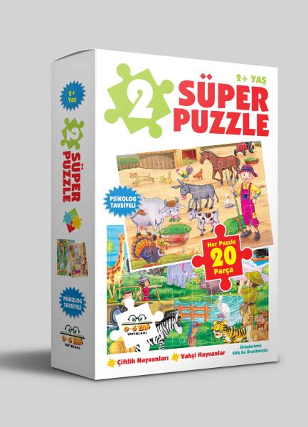 2 Süper Puzzle - Çiftlik Hayvanları - Vahşi Hayvanlar 2+ Yaş – Kolektif – 0-6 Yaş Yayınları – kitap kapağı