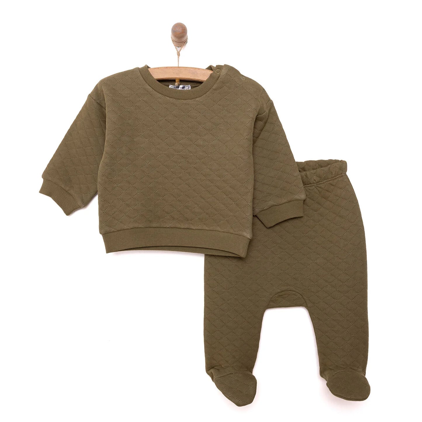 HelloBaby Newborn Quilted Sweatshirt-Footed Bottom - Green