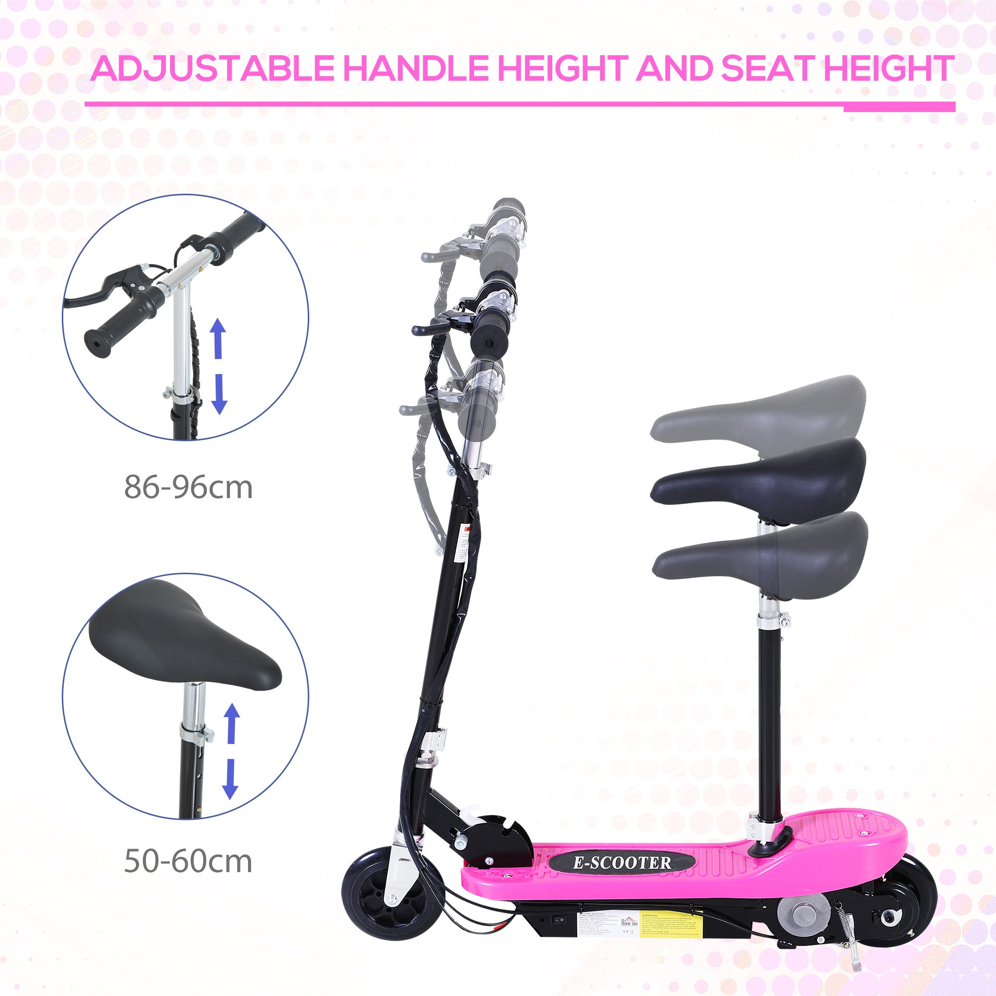 HOMCOM Outdoor Ride On Powered Scooter for kids Sporting Toy 120W Motor Bike 2 x 12V Battery - Pink-2