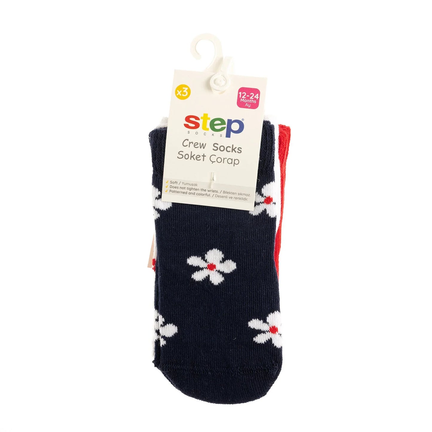 Step Flower Socks 3 Pcs - Red