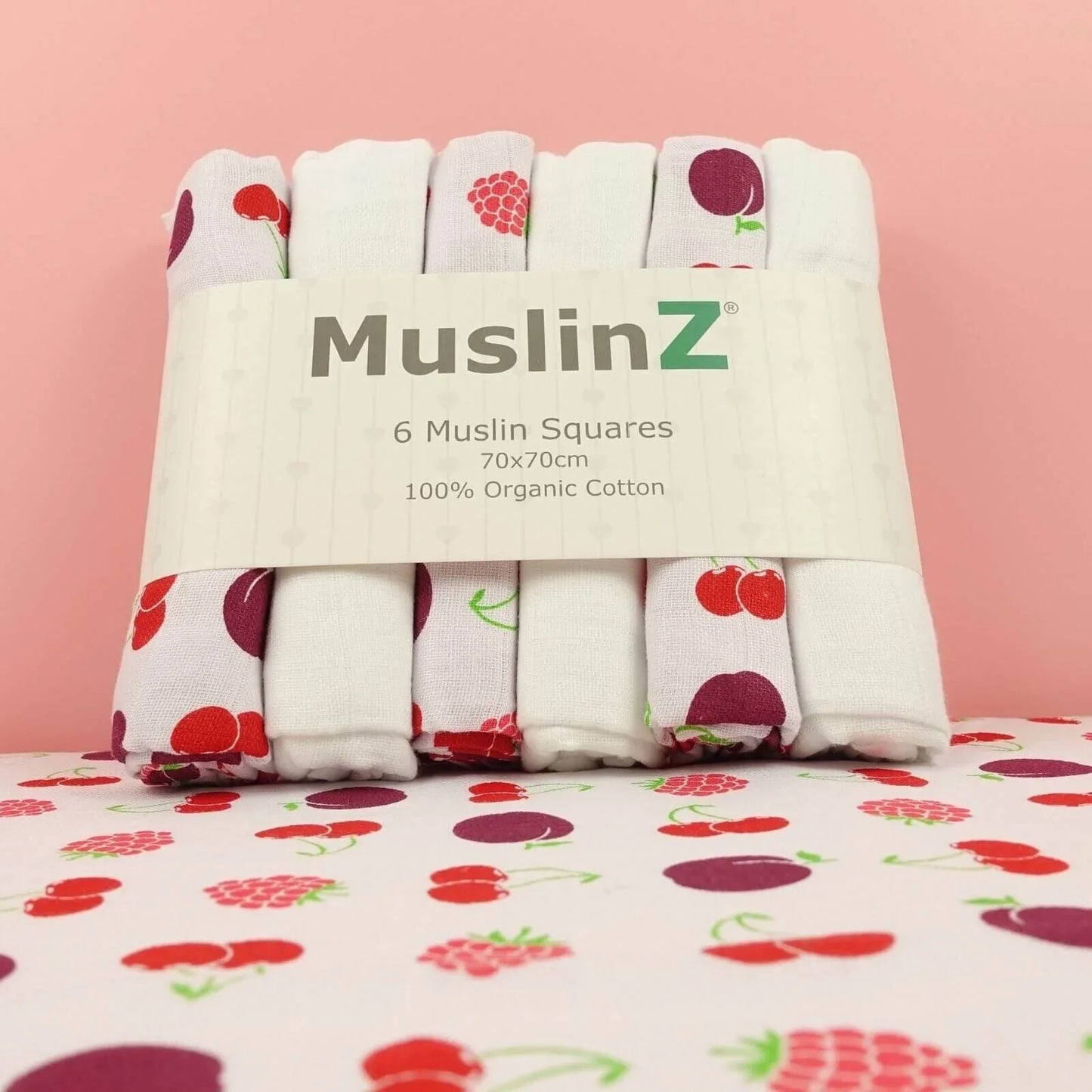 MuslinZ 6 Pack Organic Cotton Muslin Squares 70x70cm - Fruit
