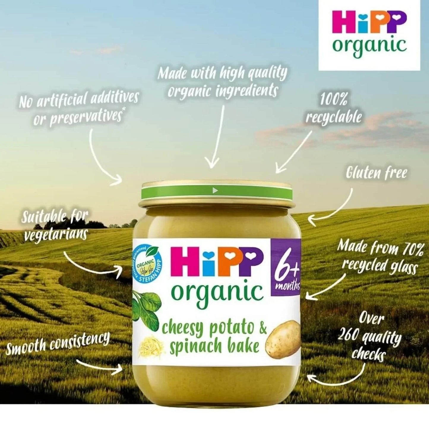 HiPP Organic Cheesy Potato & Spinach Bake Baby Food Jar 6+ months 125g
