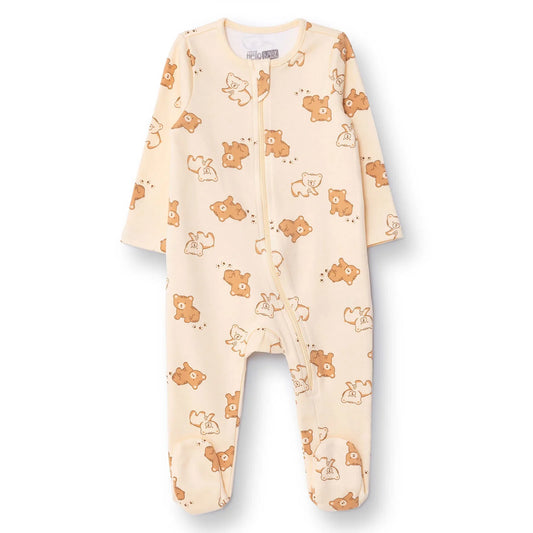 HelloBaby Newborn Footed Jumpsuit - Beige Printed