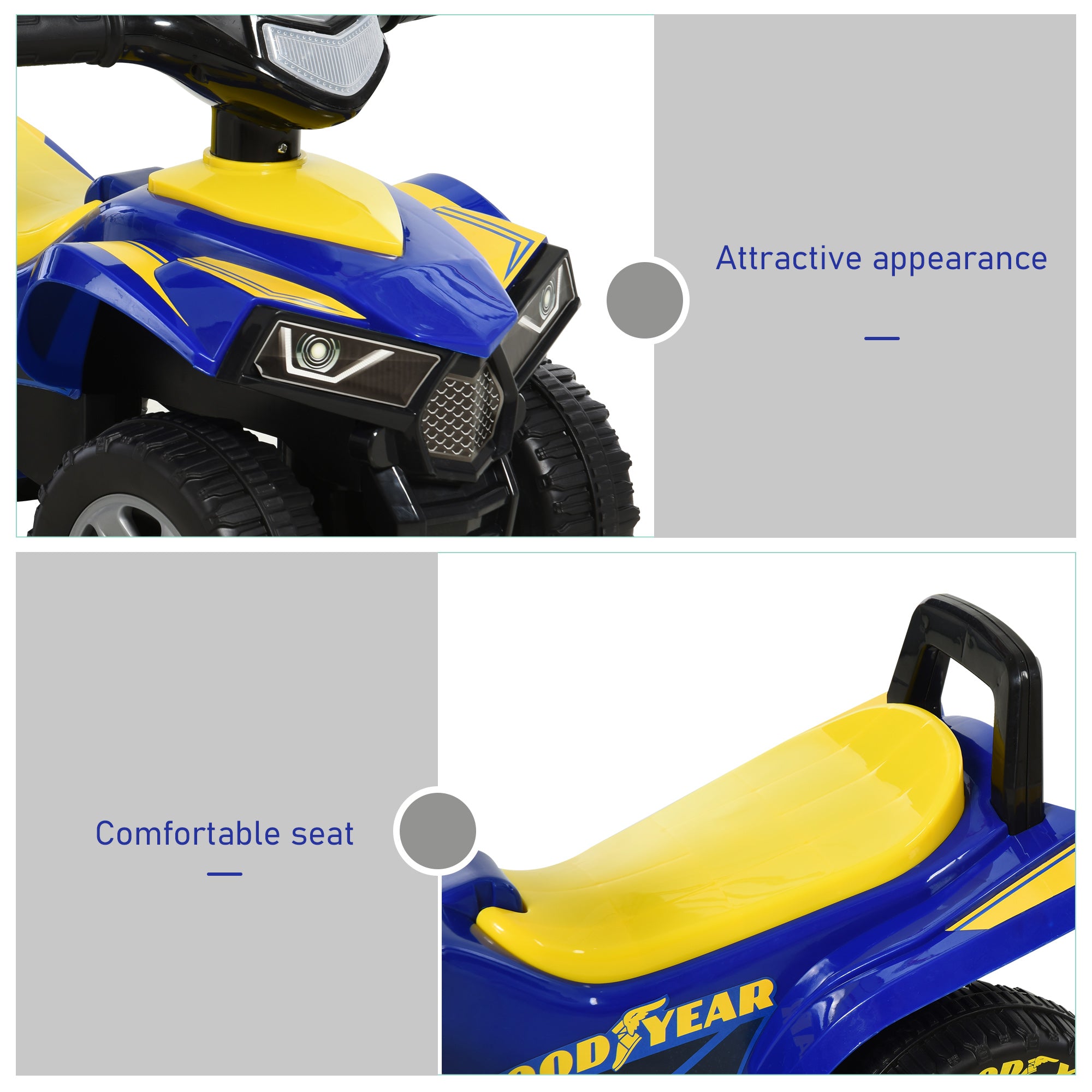 Kids Quad Bike Walker with Engaging Sound Effects, Sturdy PP Construction, Vibrant in Yellow & Blue | HOMCOM-6