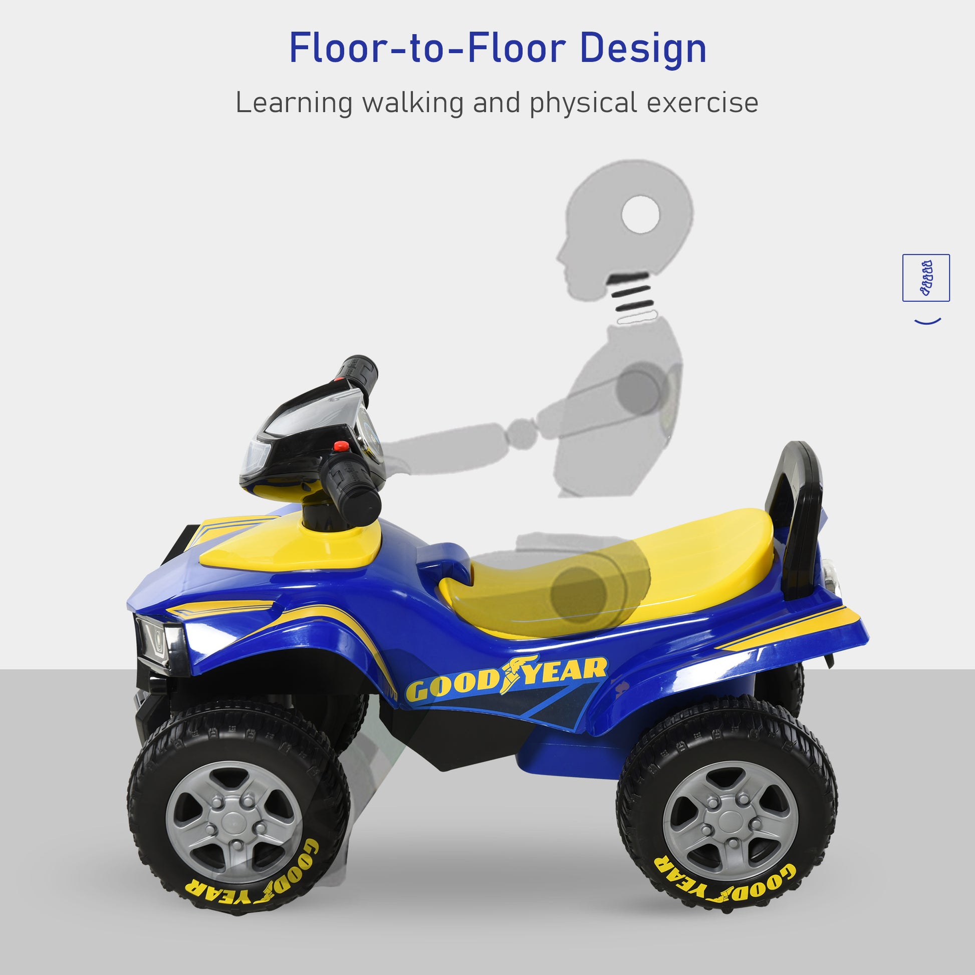 Kids Quad Bike Walker with Engaging Sound Effects, Sturdy PP Construction, Vibrant in Yellow & Blue | HOMCOM-4
