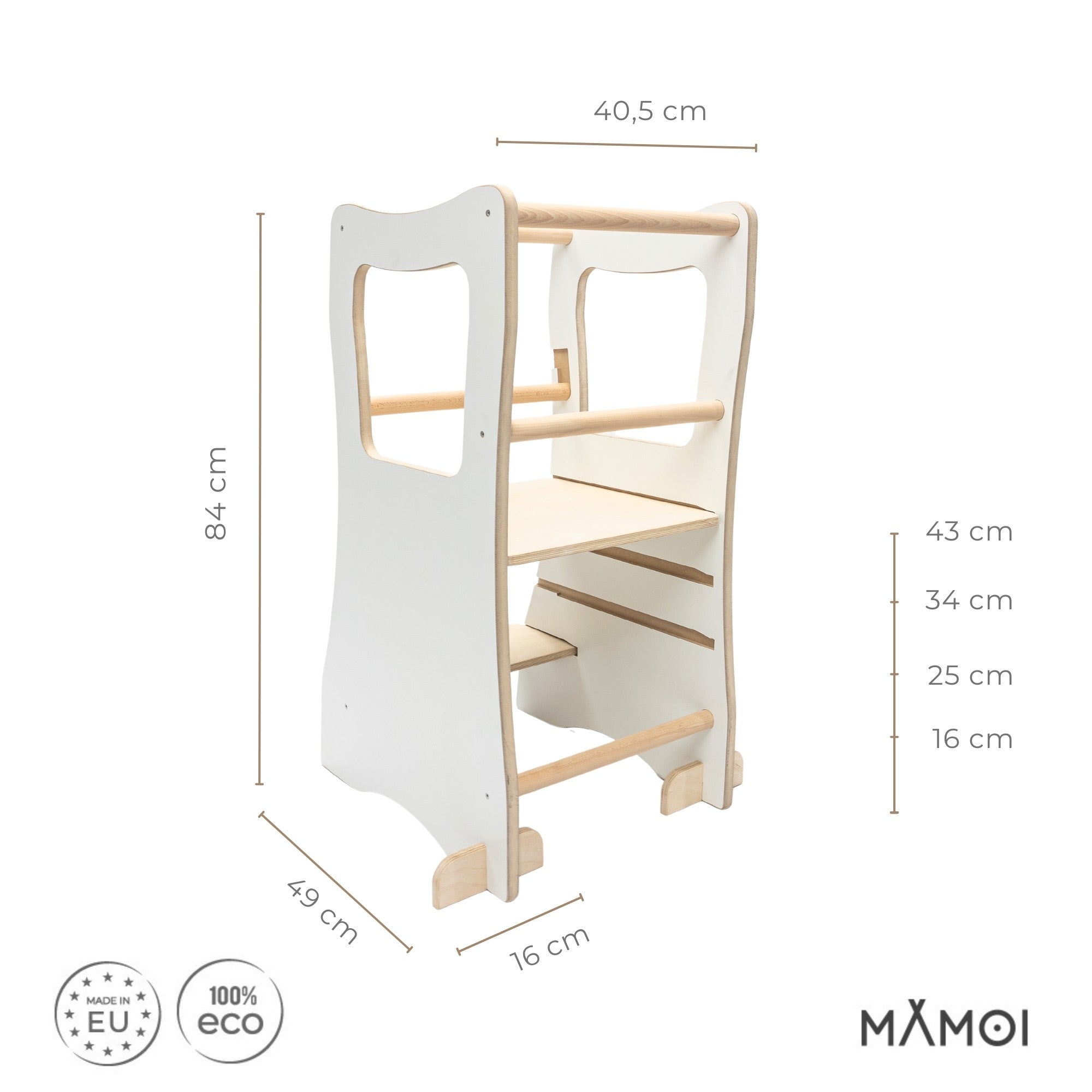 MAMOI® wooden learning tower, learning tower, learning chair for children, kitchen tower and kitchen helper, learning tower, high chair step stool from 1 year from 2/3 years, Montessori-1