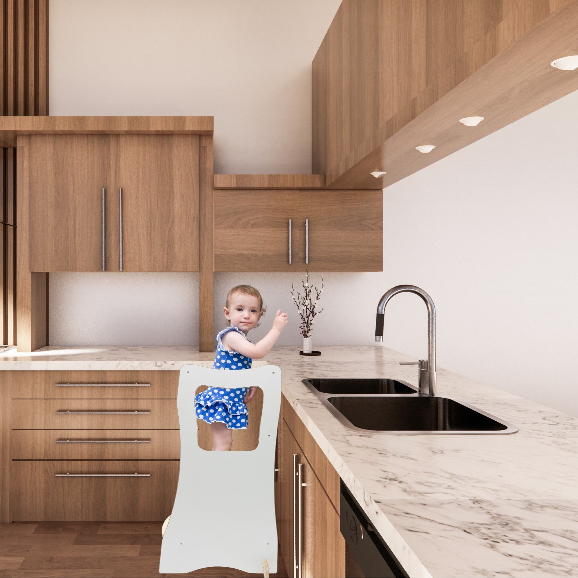 MAMOI® wooden learning tower, learning tower, learning chair for children, kitchen tower and kitchen helper, learning tower, high chair step stool from 1 year from 2/3 years, Montessori-3