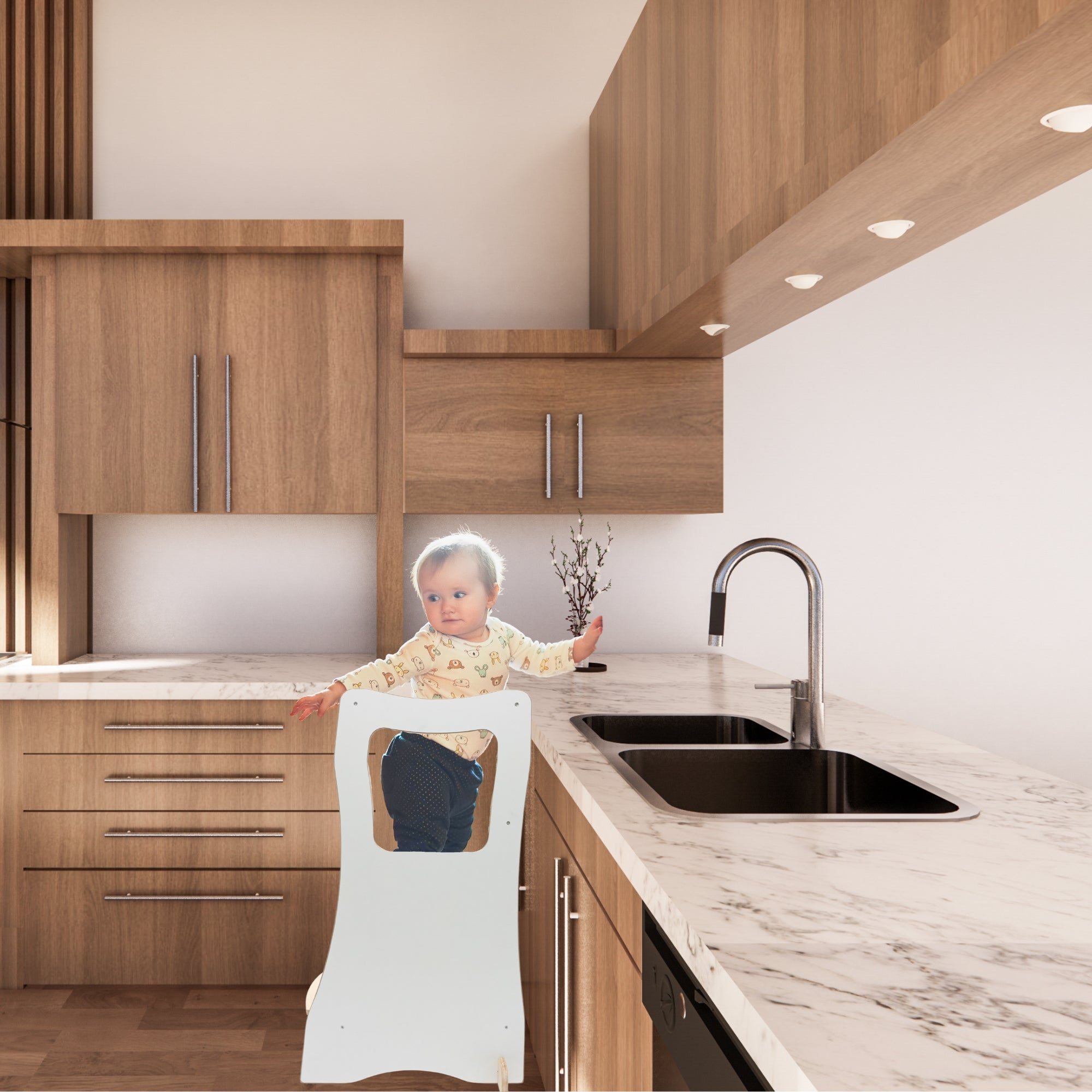 MAMOI® wooden learning tower, learning tower, learning chair for children, kitchen tower and kitchen helper, learning tower, high chair step stool from 1 year from 2/3 years, Montessori-4