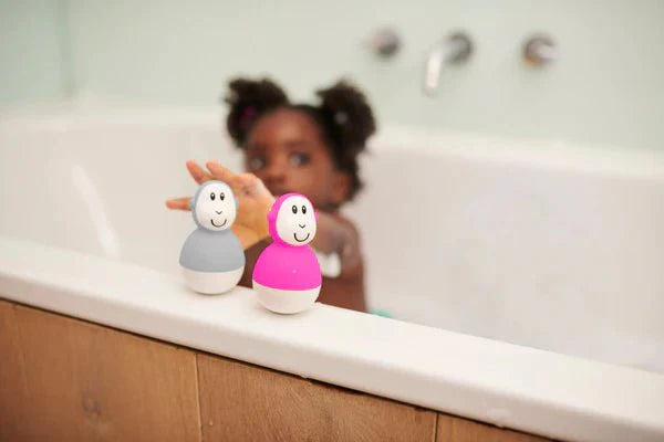 Matchstick Monkey Bathtime Wobblers - Pink & Cool Grey