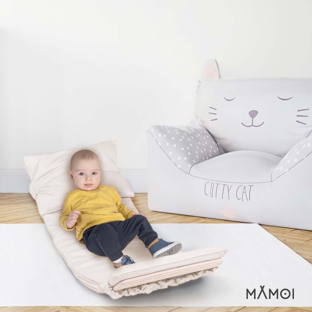 MAMOI® Wooden balance board for kids with beige cushion , Rocker seesaw, Baby balancing games, Toddler balance game, Wobble board, Play equipment for children, montessori sensory toys-4