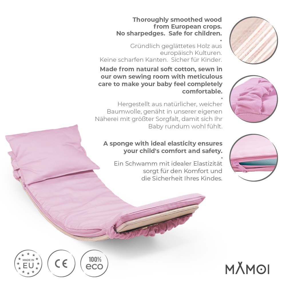 MAMOI® Wooden balance board for kids with pink cushion , Rocker seesaw, Baby balancing games, Toddler balance game, Wobble board, Play equipment for children, montessori sensory toys-1