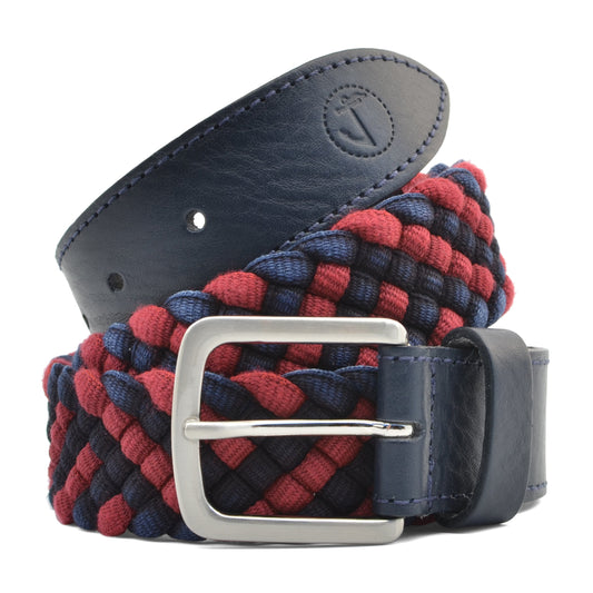 Braided Fabric and Leather Belt Red Sea-0