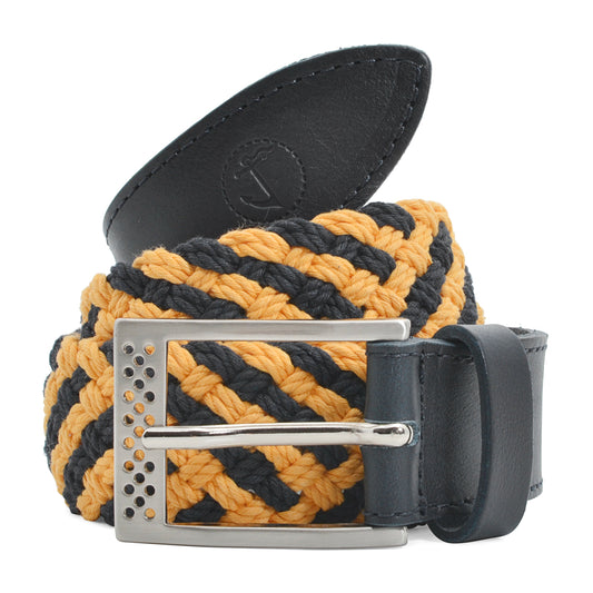 Braided Fabric and Leather Belt Topaz-0