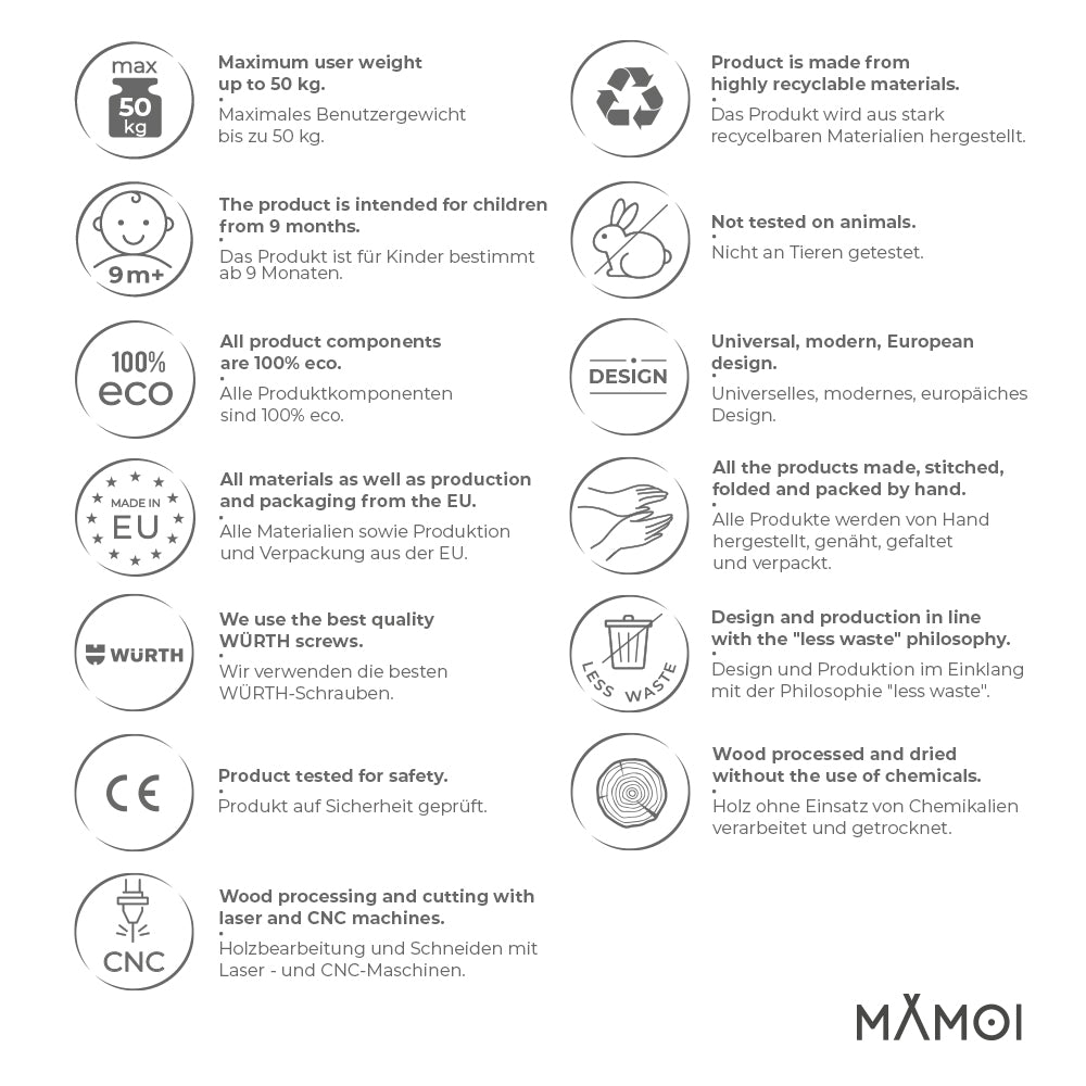 MAMOI® Indoor climbing frame for toddlers, Wooden baby gym with slide, Play gym rocker toys made of wood for toddler, Rockers montessori climbing frame age 1-3-5