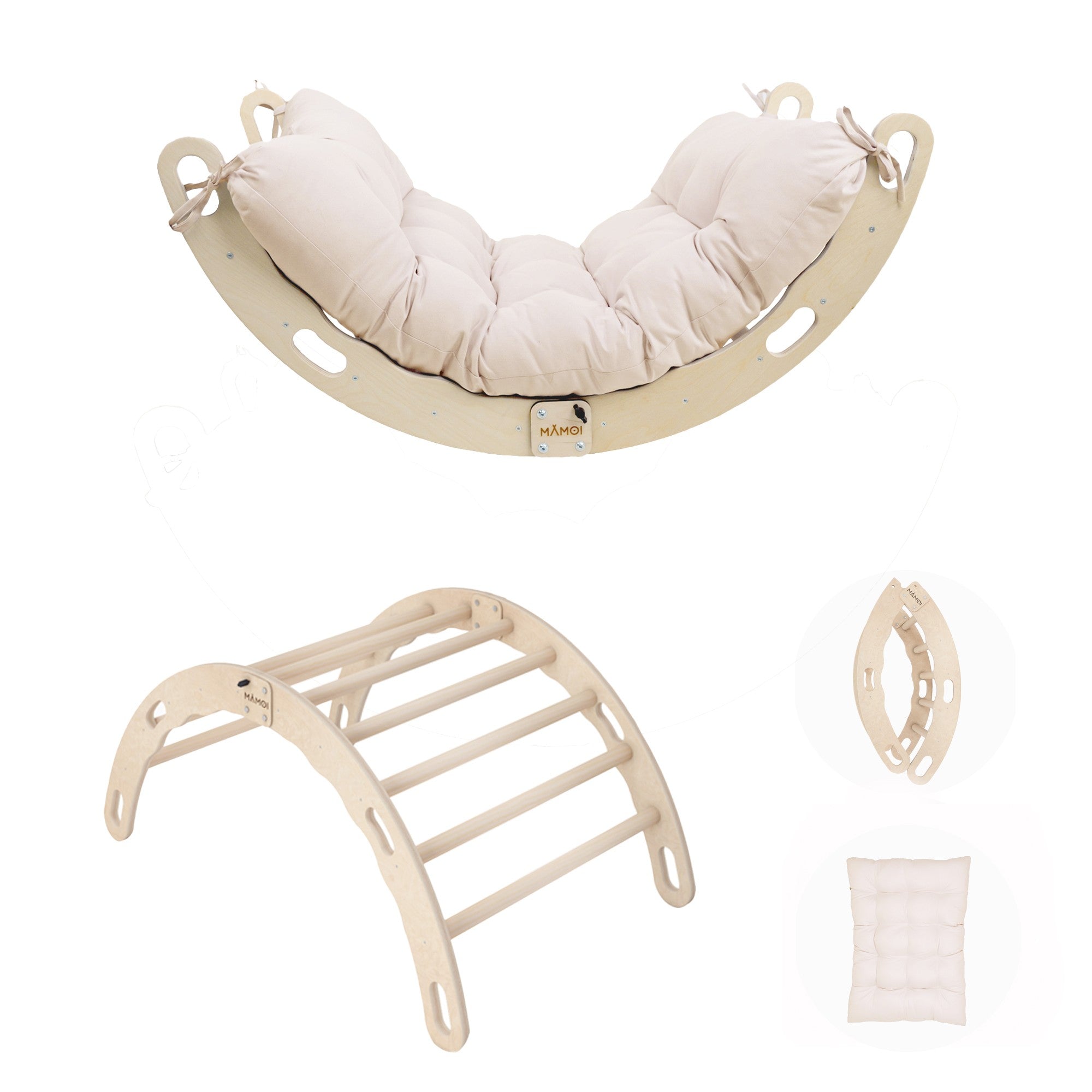 MAMOI® Toddler climbing frame indoor with cushion, Cushion for indoor climbing frame for toddlers, Baby kids climbing dome, Wooden climbing triangle for children from 1/2/3 years-0