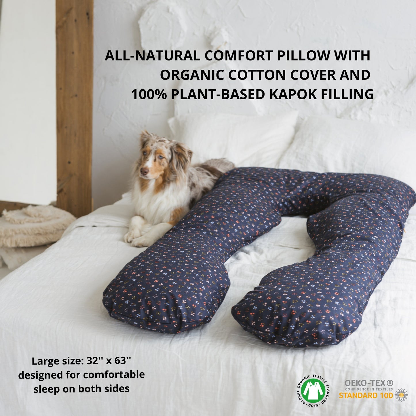 MINICAMP Komfortkissen für Damen und Herren mit Bio-Bezug in Marineblau | Kapok- oder PES-Füllung