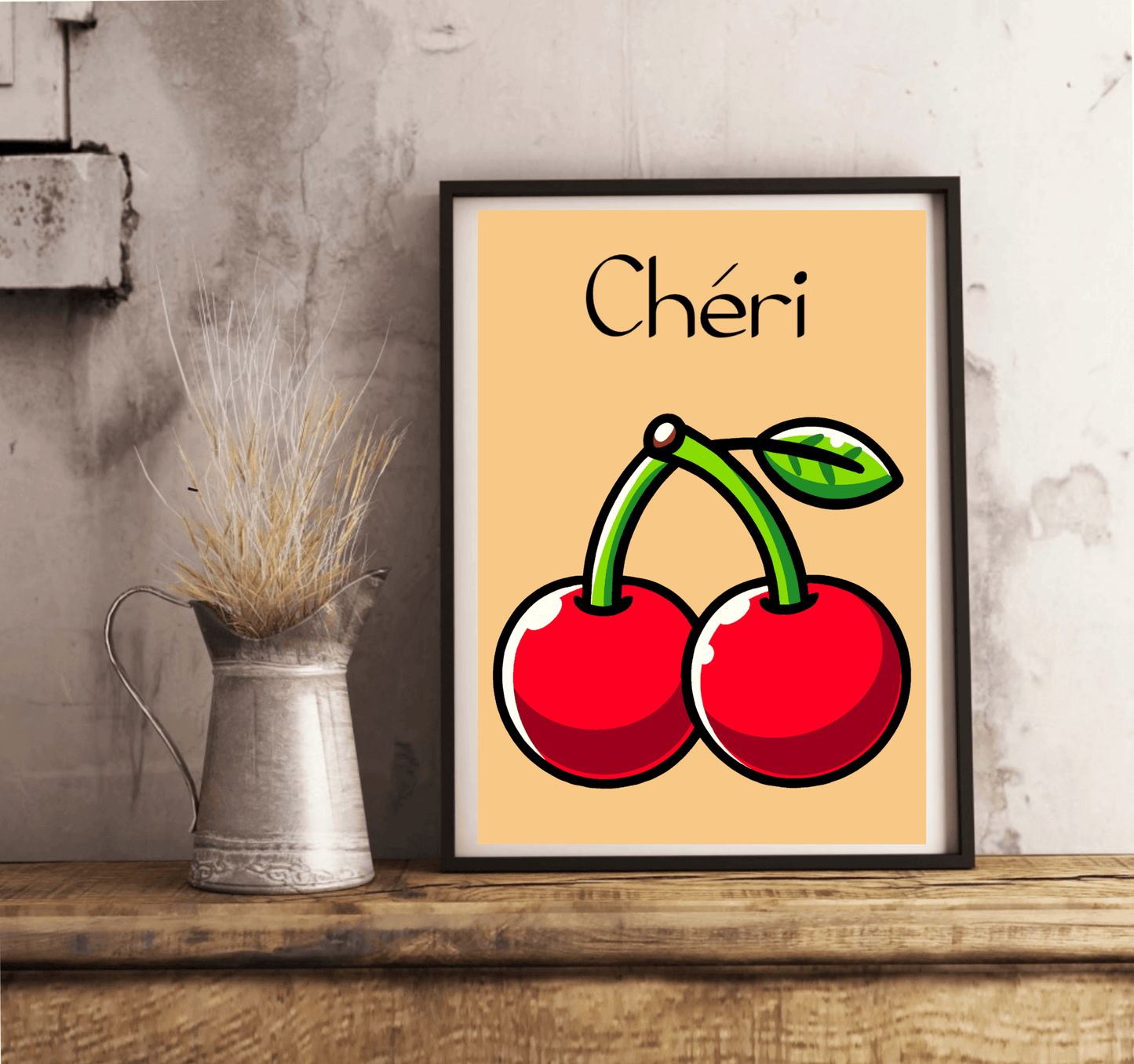 Chéri Cherries Art Print | Cute French-Inspired Cherry Poster