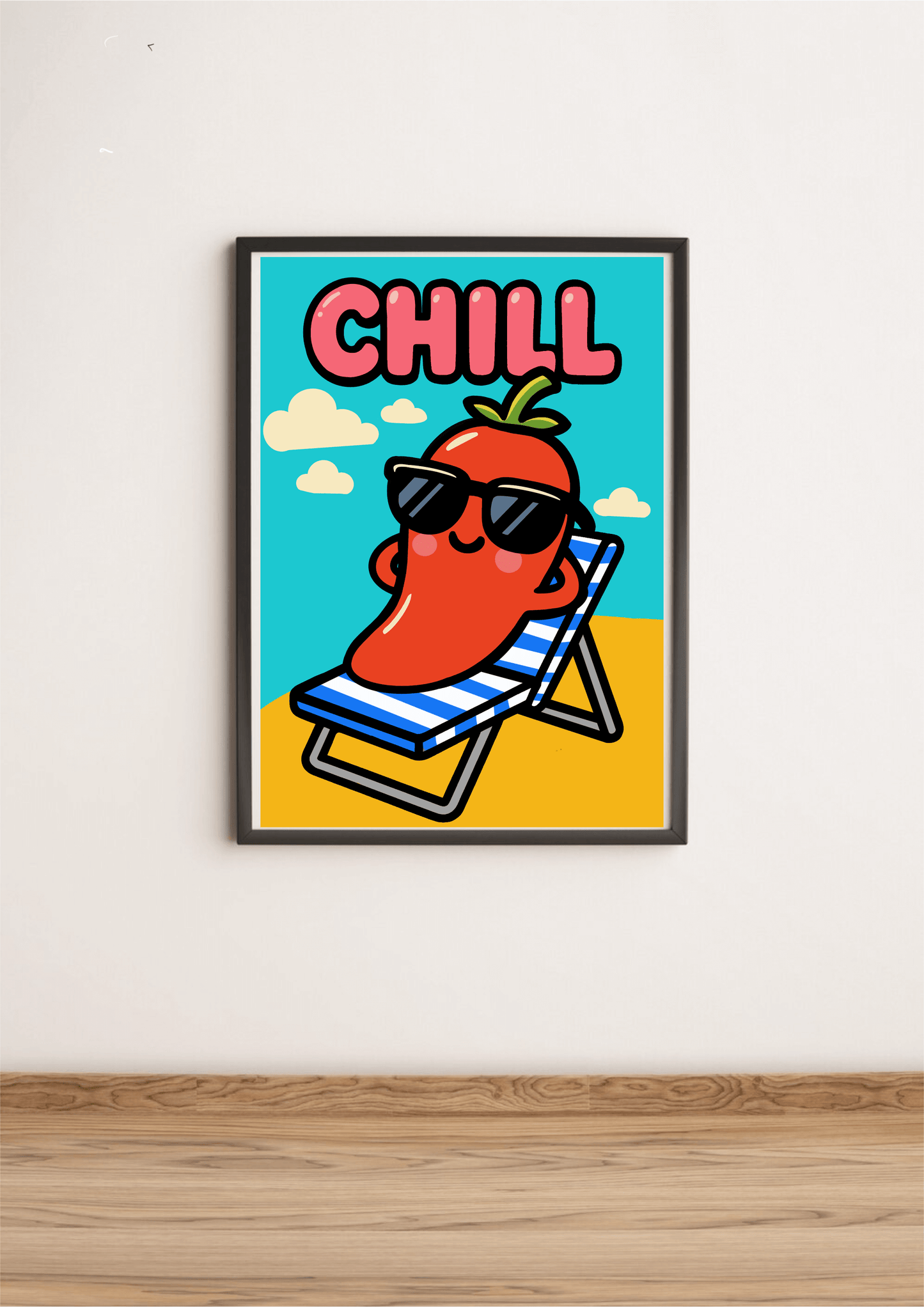 CHILL Cartoon Pepper Art Print – Fun Beach Wall Poster A3 A4 A5
