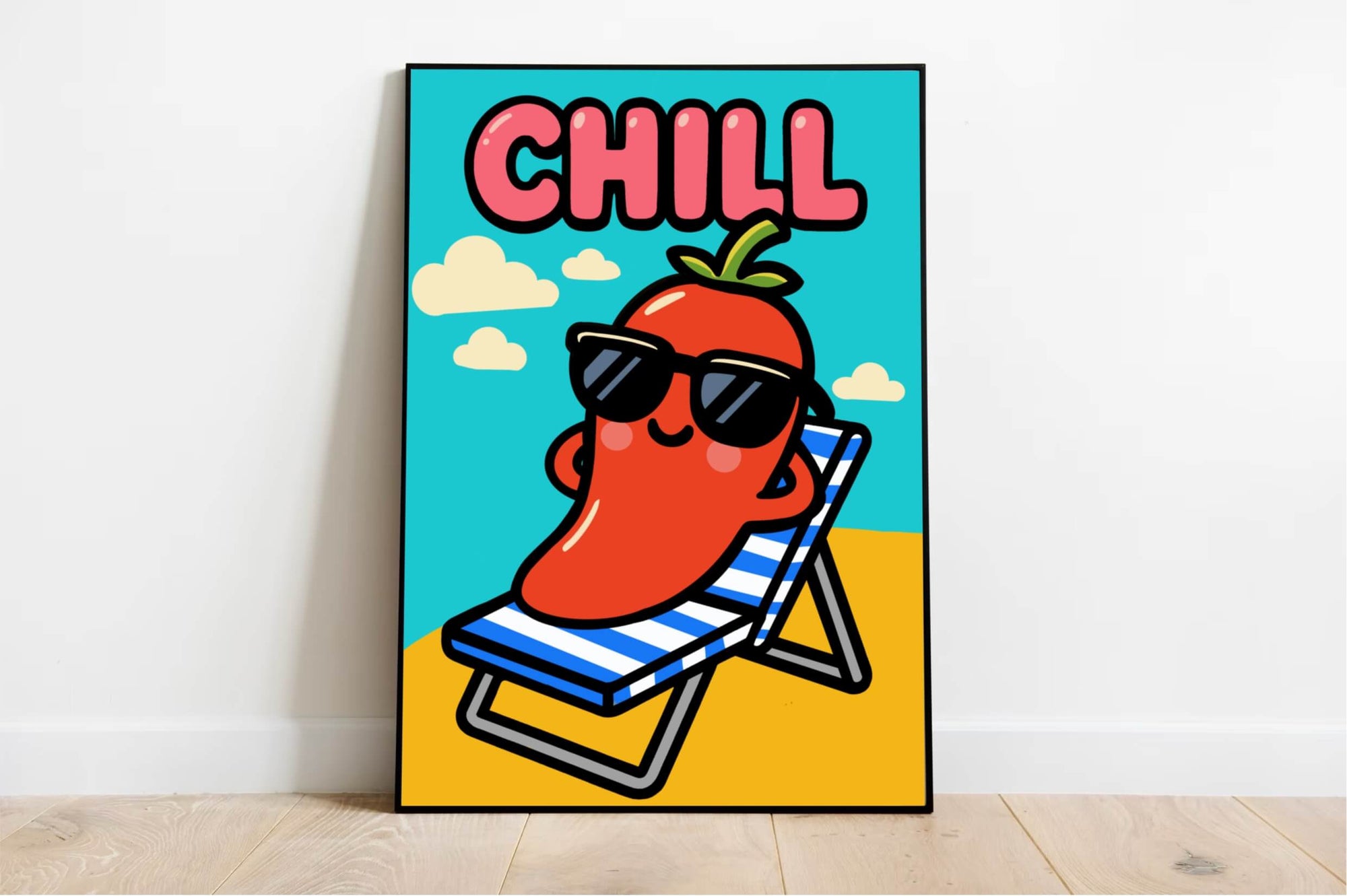 CHILL Cartoon Pepper Art Print – Fun Beach Wall Poster A3 A4 A5