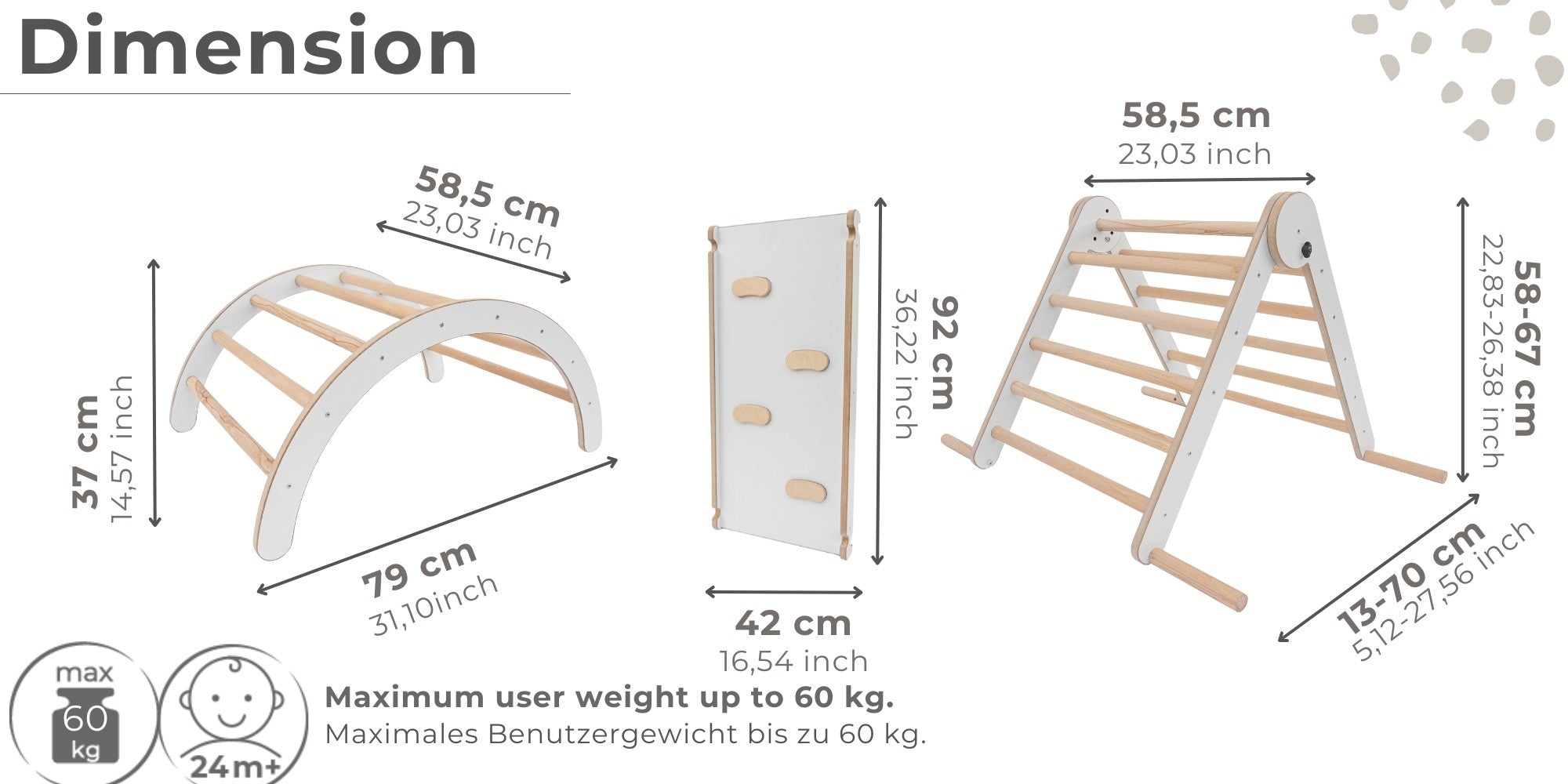 Set: climbing triangle + cradle + slide for children | Climbing frame and slide for kids minimalist design | Yarnwood triangle for toddlers with slide 100% ECO | Made in EU-1