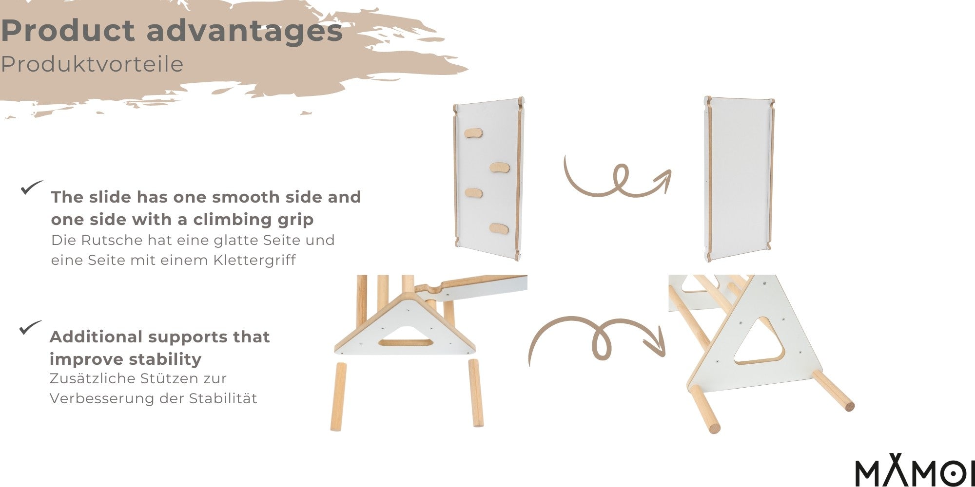 Set: climbing triangle + slide for children | Climbing frame and slide for kids minimalist design | Yarnwood triangle for toddlers with slide 100% ECO | Made in EU-3