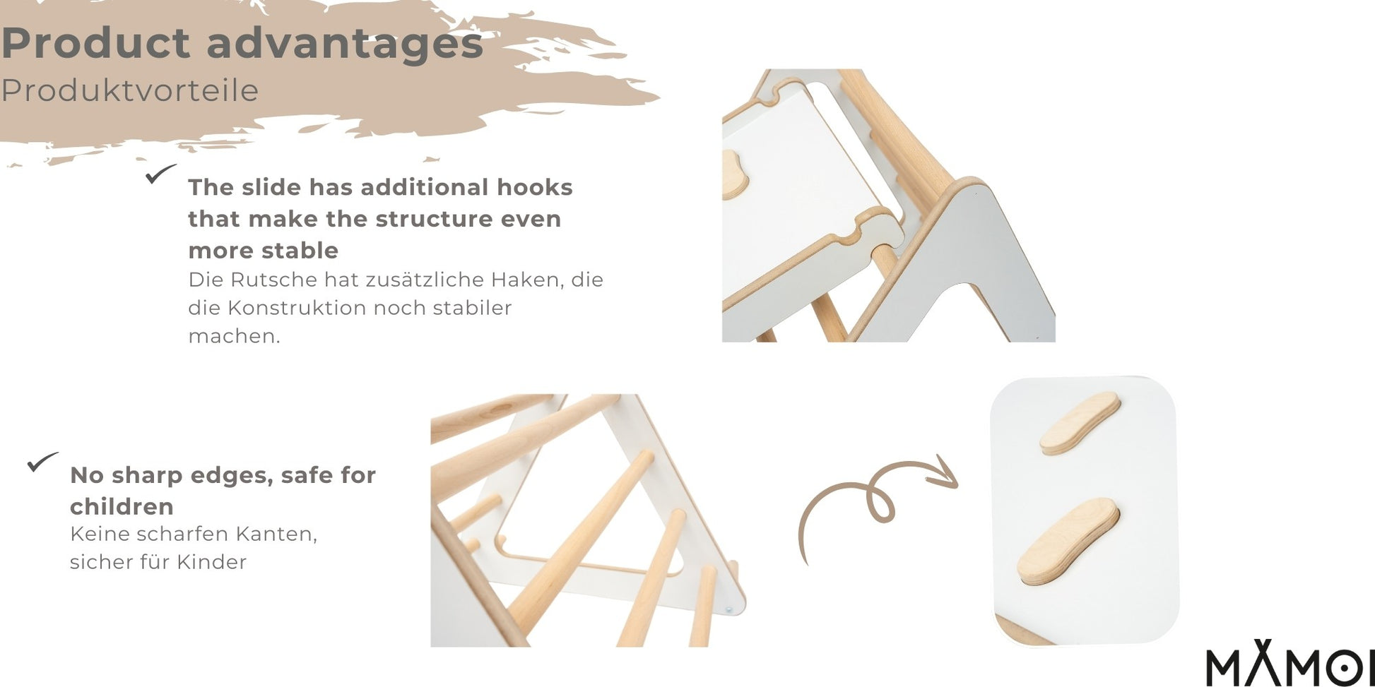 Set: climbing triangle + slide for children | Climbing frame and slide for kids minimalist design | Yarnwood triangle for toddlers with slide 100% ECO | Made in EU-4