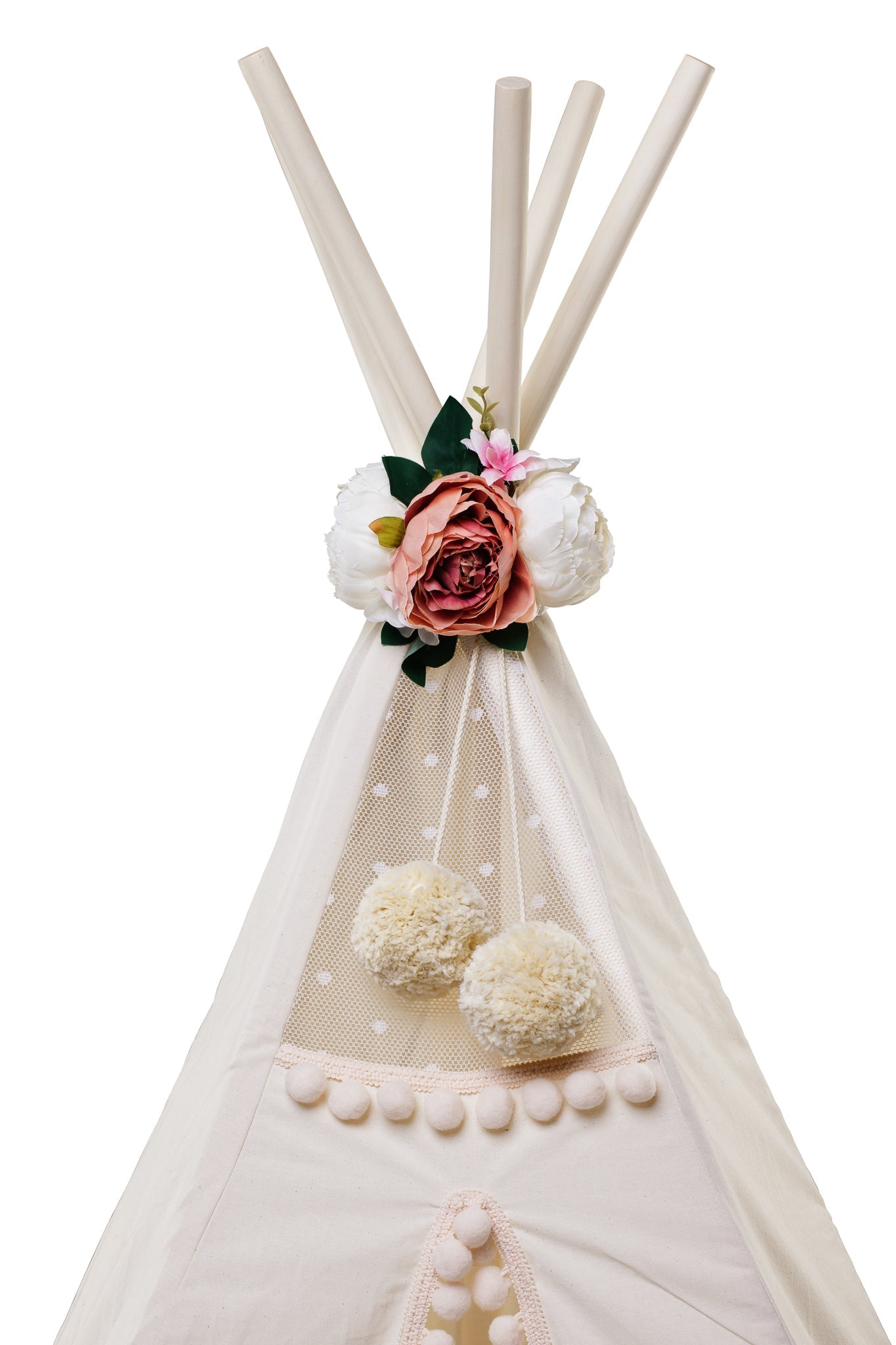 MINICAMP Pfingstrosen-Blumengirlande für Tipi &amp; Kinderzimmer-Dekor | Weiß &amp; Pfirsich