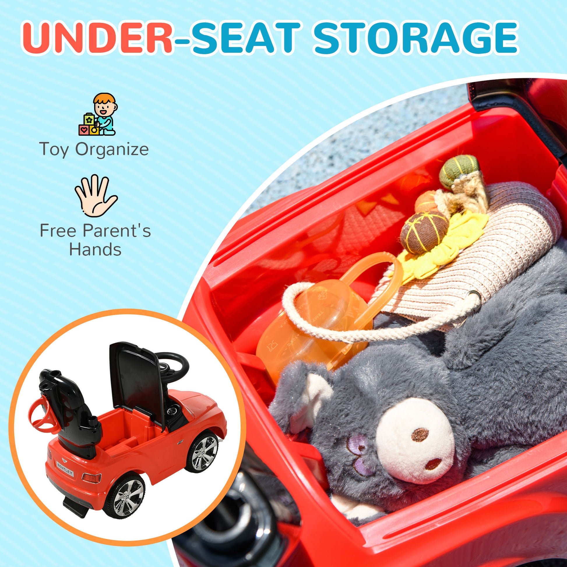 AIYAPLAY Bentley Bentayga Licensed 3-in-1 Baby Push Car, Ride on Car Sliding Car with Canopy, Horn Music in Red-5