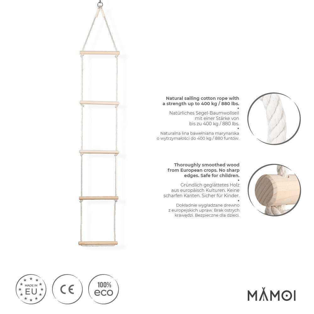 MAMOI® Rope ladder durable climbing ladder for children made of wood and cotton cord | Scandinavian design | 100% ECO | Made in the EU-1