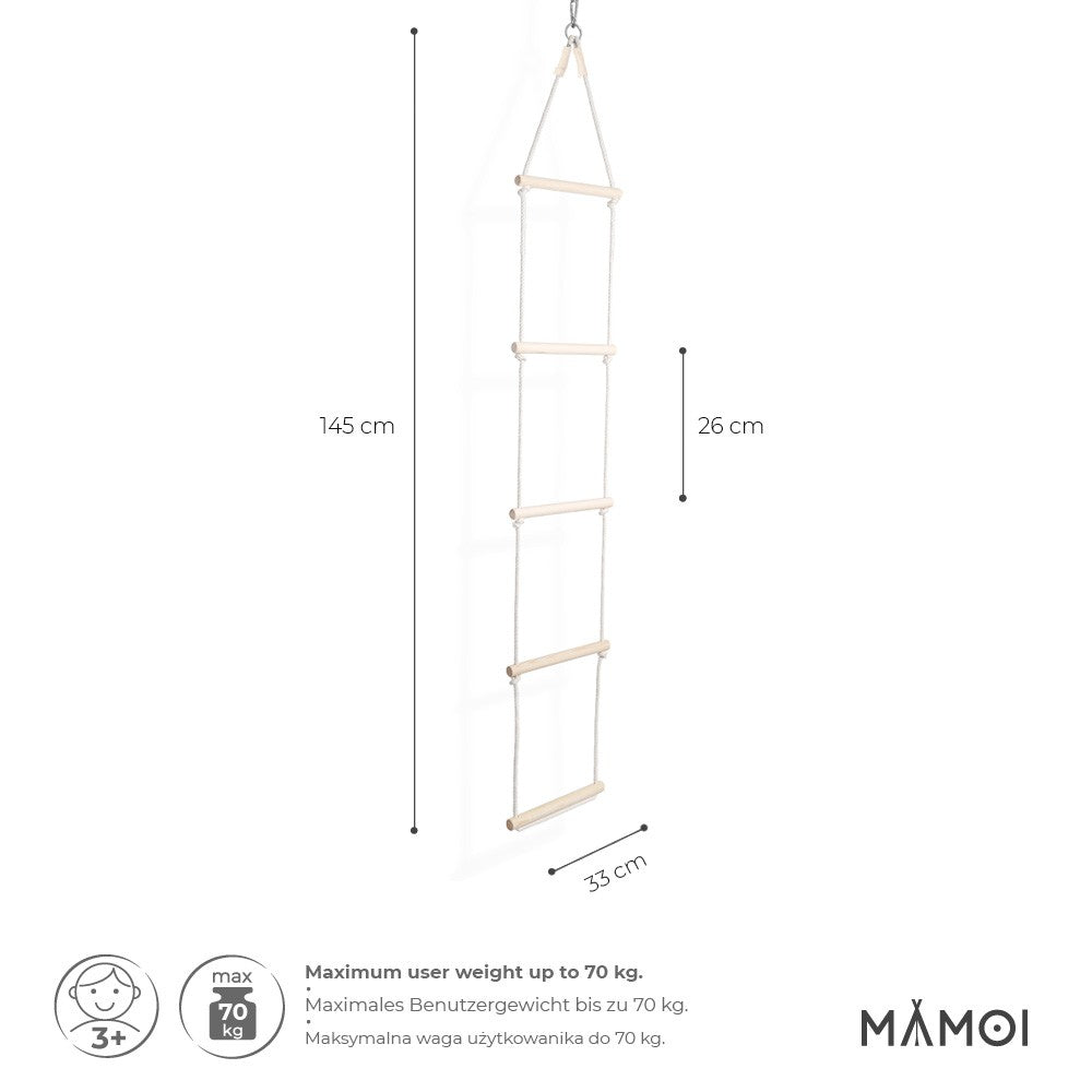 MAMOI® Rope ladder durable climbing ladder for children made of wood and cotton cord | Scandinavian design | 100% ECO | Made in the EU-2