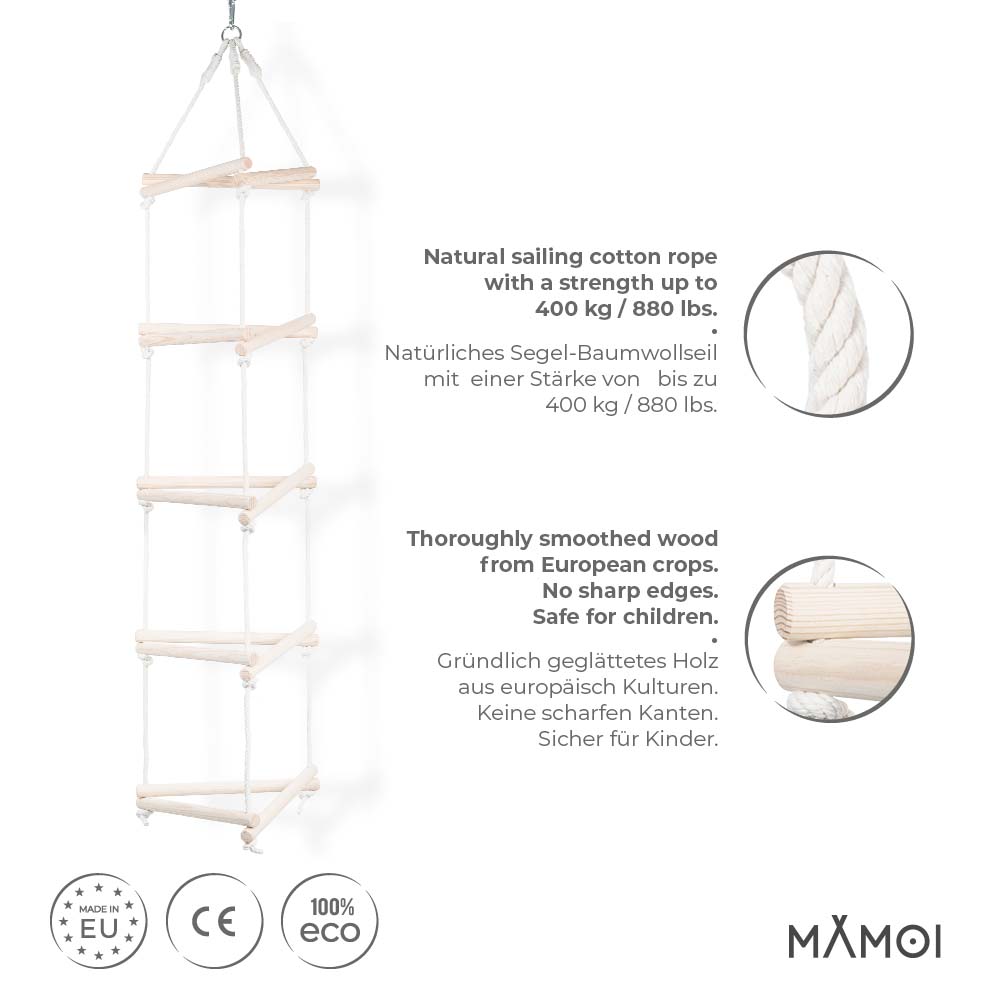 MAMOI® Hanging Triangle Ladder for Kids | Rope Ladder Kids Outdoor scandi Design | Sustainable Hanging 3 sided Ladder Kids made of Natural Wood | 100% ECO | Made in EU-1
