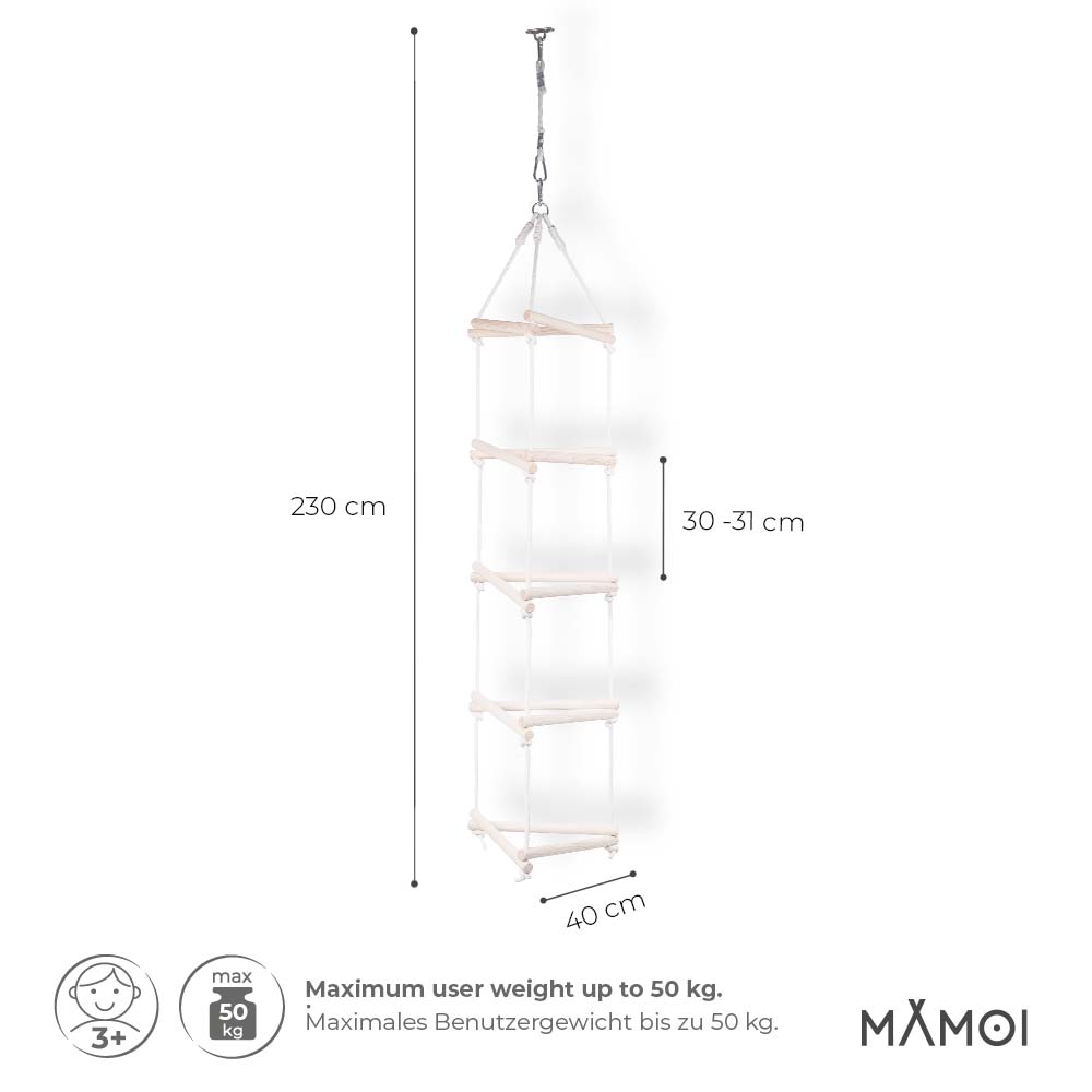 MAMOI® Hanging Triangle Ladder for Kids | Rope Ladder Kids Outdoor scandi Design | Sustainable Hanging 3 sided Ladder Kids made of Natural Wood | 100% ECO | Made in EU-2