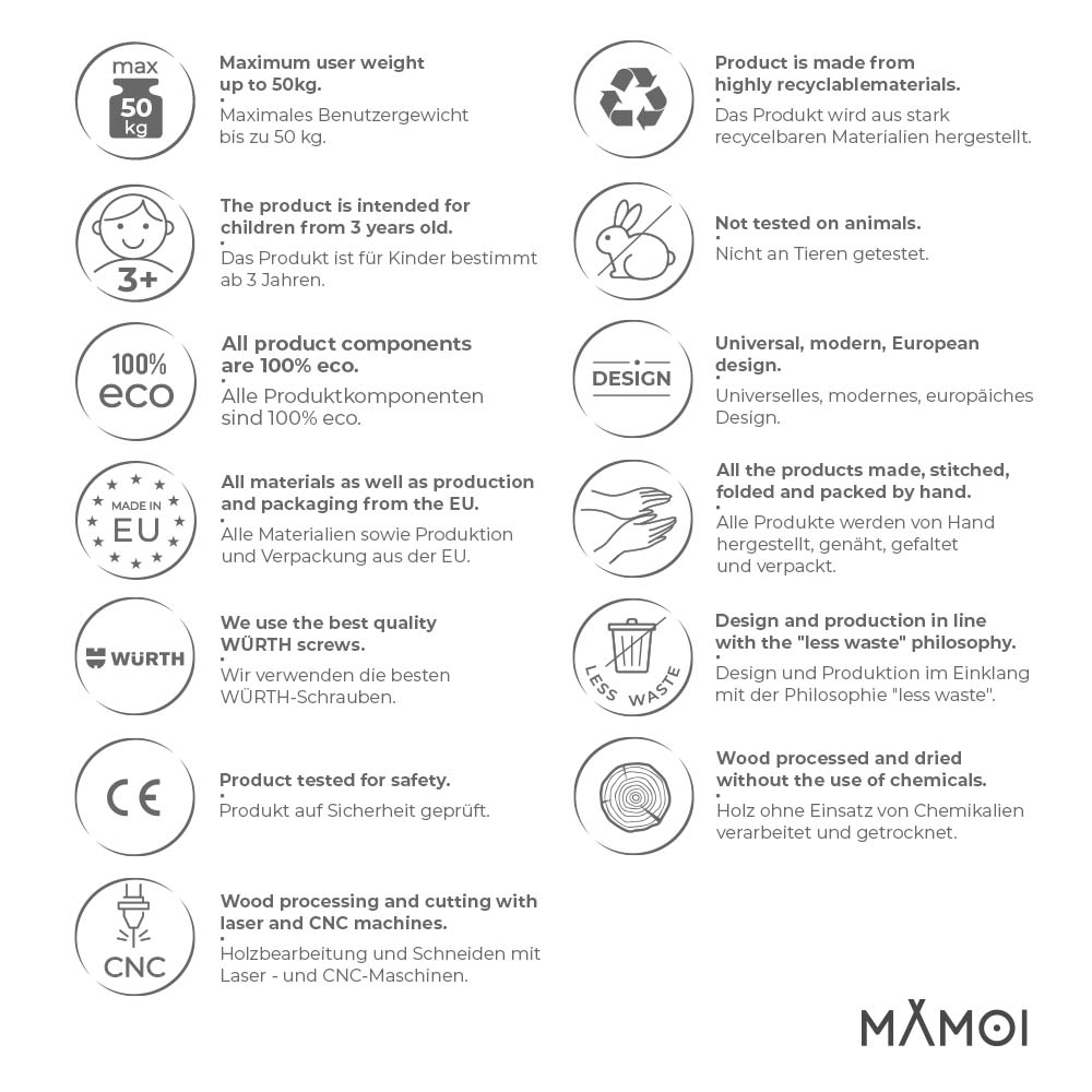 MAMOI® Hanging Triangle Ladder for Kids | Rope Ladder Kids Outdoor scandi Design | Sustainable Hanging 3 sided Ladder Kids made of Natural Wood | 100% ECO | Made in EU-3