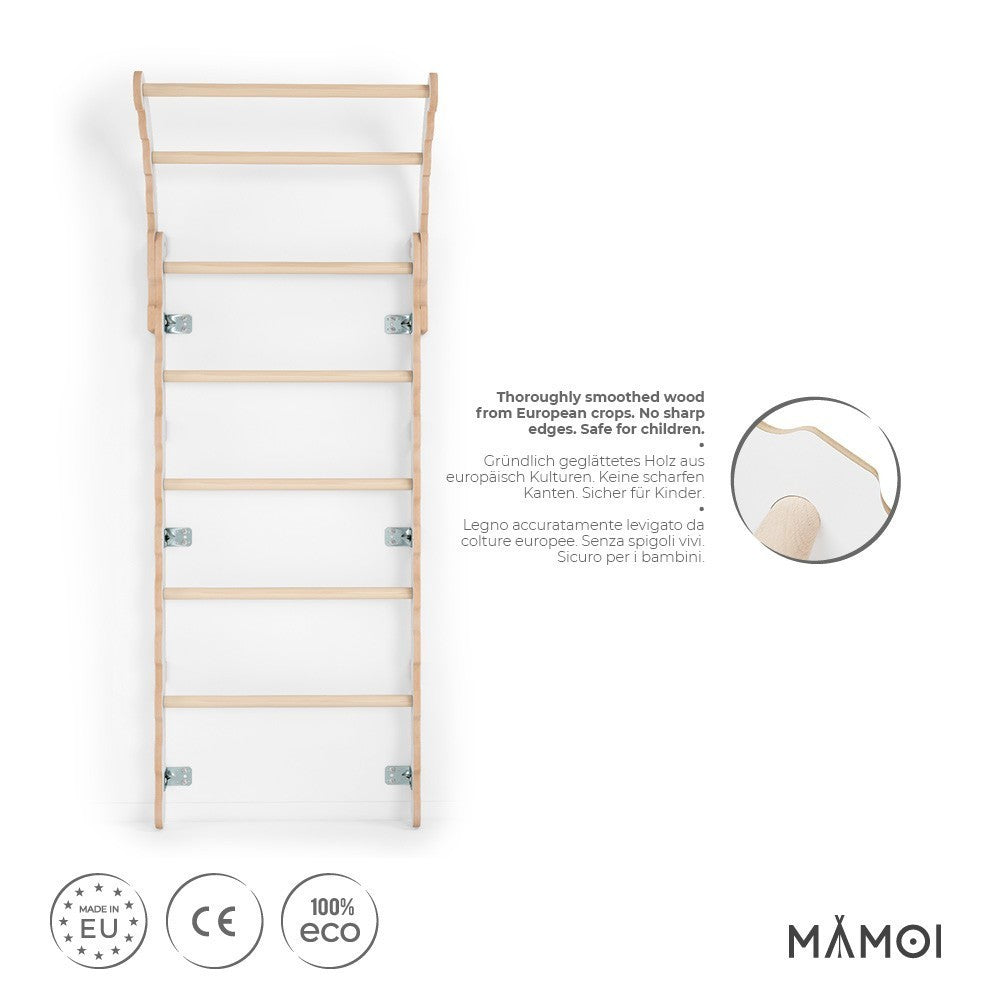 MAMOI® Swedish ladder, Wooden gorilla gym for kids, Indoor baby climbing frame for toddlers, Monkey bars and play gym, Childrens climbing wall, Gymnastics bar and equipment for home-1