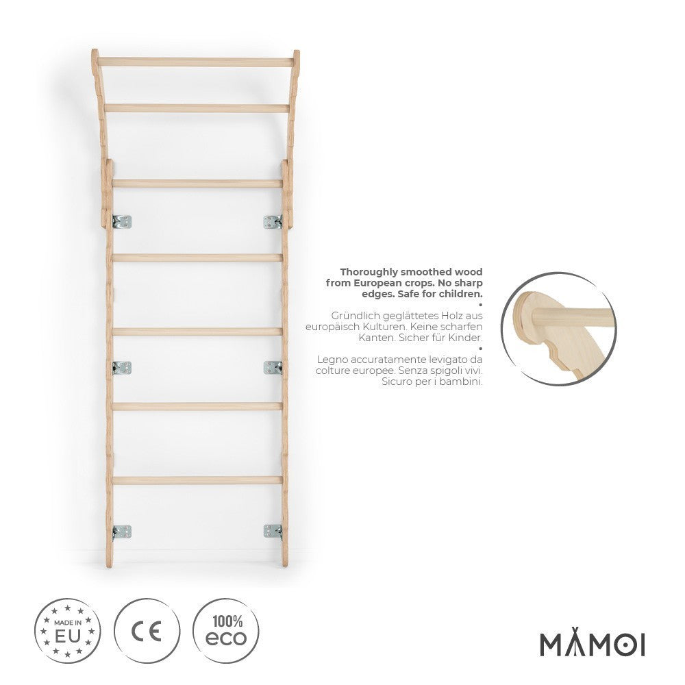 MAMOI® Swedish ladder, Wooden gorilla gym for kids, Indoor baby climbing frame for toddlers, Monkey bars and play gym, Childrens climbing wall, Gymnastics bar and equipment for home-1