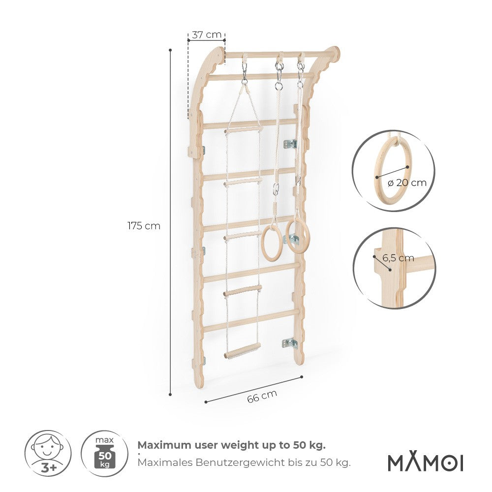 MAMOI® Swedish ladder, Wooden gorilla gym for kids, Indoor baby climbing frame for toddlers, Monkey bars and play gym, Childrens climbing wall, Gymnastics bar and equipment for home-1
