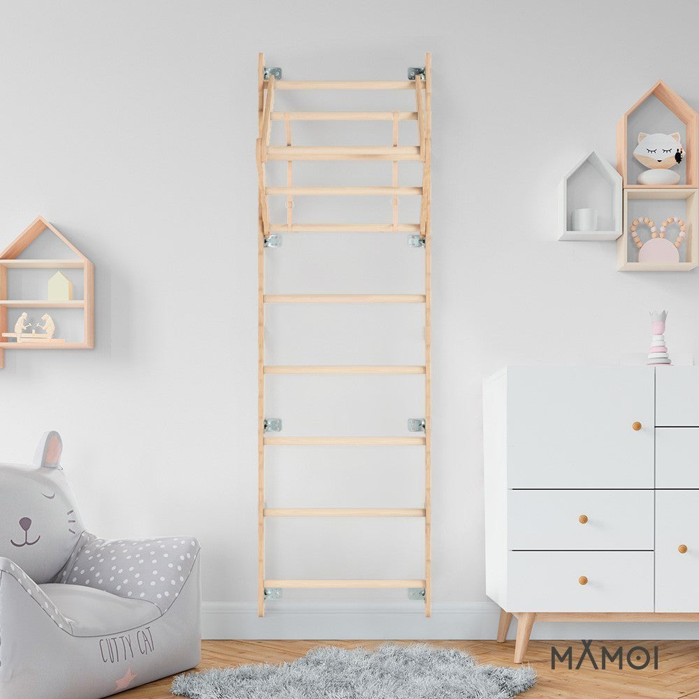 MAMOI® Swedish ladder, Wooden gorilla gym for kids, Indoor baby climbing frame for toddlers, Monkey bars and play gym, Childrens climbing wall, Gymnastics bar and equipment for home-6