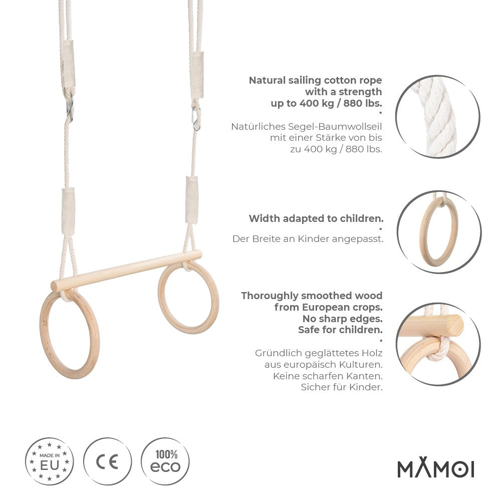 MAMOI® Trapeze bar baby swing, Indoor gymnastic rings, Monkey bars gorilla gym, Gymnastics pull up equipment for kids, Olympic rings and swings for calisthenics-2
