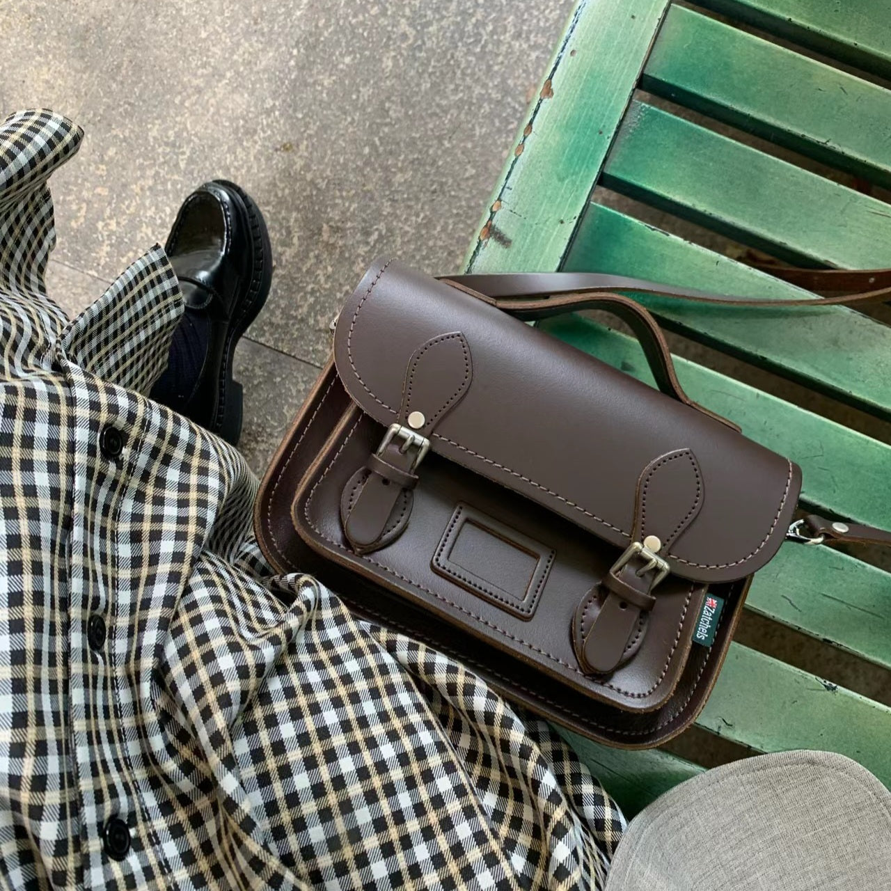 Leather Midi Satchel - Dark Brown-3