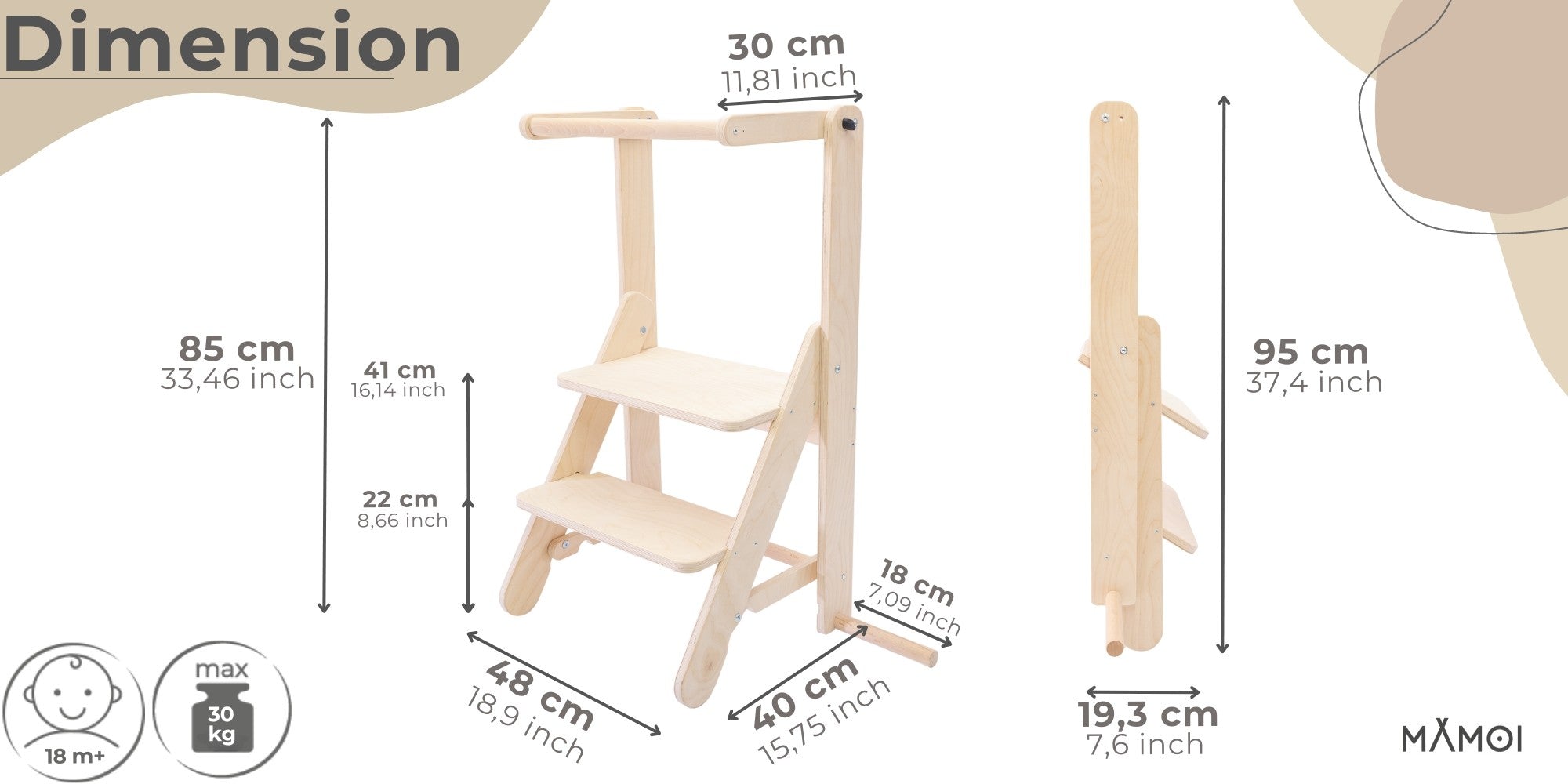 MAMOI® Learning toddler tower, Foldable kitchen helper stand for toddlers, Folding step stool for kids, Table and chair furniture, montessori steps for children 1+ / 2 year old-1