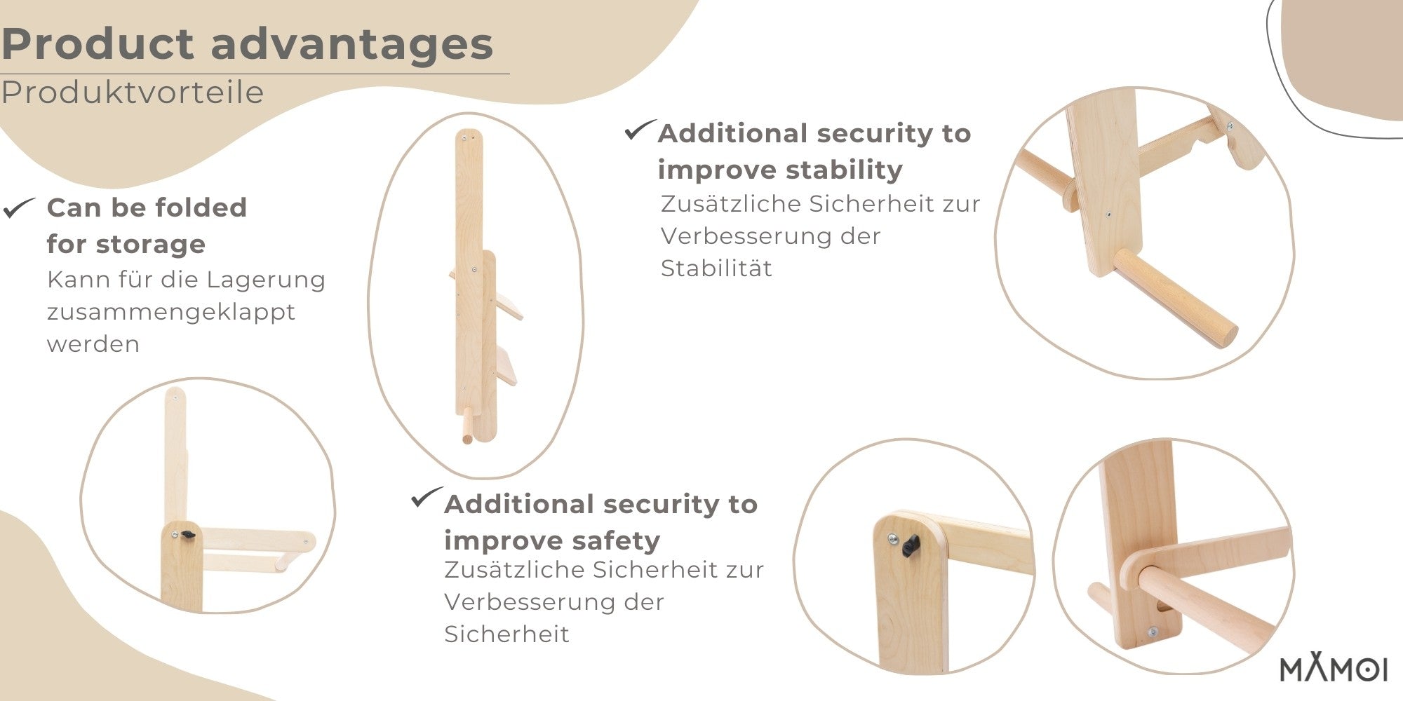 MAMOI® Learning toddler tower, Foldable kitchen helper stand for toddlers, Folding step stool for kids, Table and chair furniture, montessori steps for children 1+ / 2 year old-2