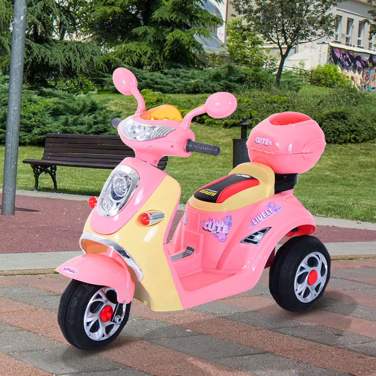 HOMCOM Toy Motorbike Plastic Music Playing Electric Ride-On Motorbike w/ Lights Pink-0