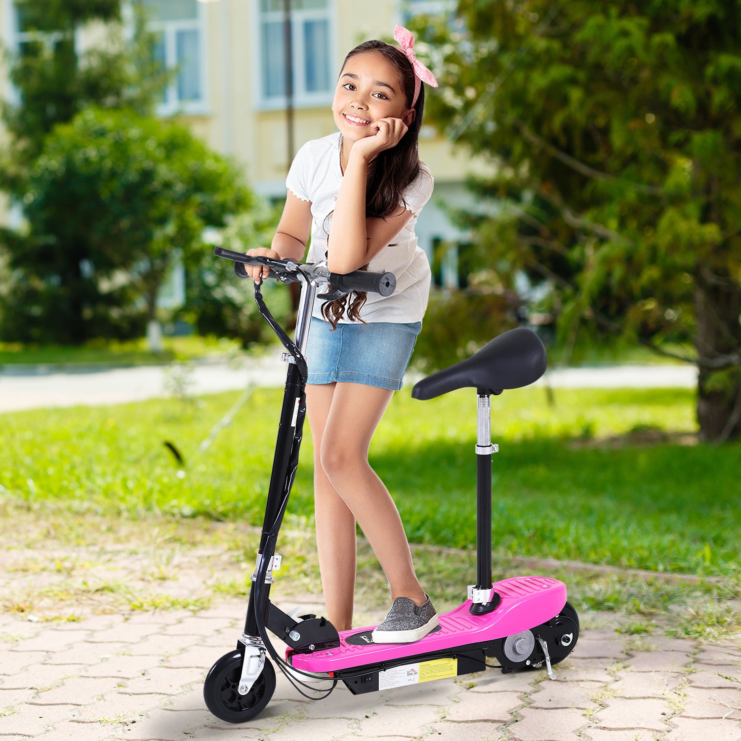 HOMCOM Outdoor Ride On Powered Scooter for kids Sporting Toy 120W Motor Bike 2 x 12V Battery - Pink-0