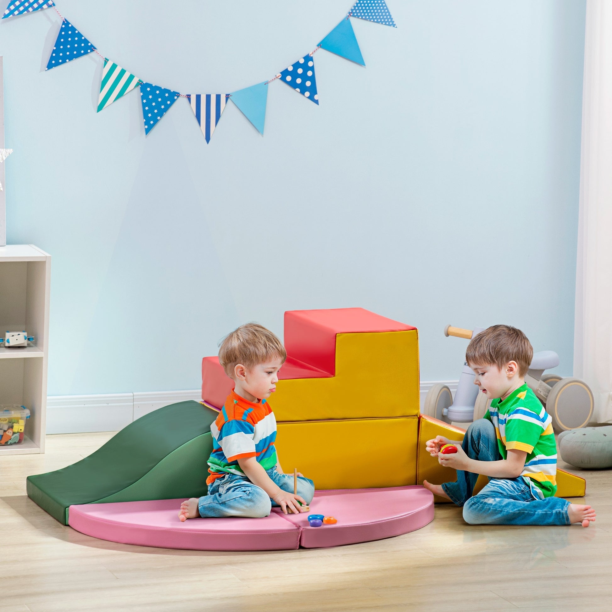 6 Piece Soft Play Equipment for Kids Climb and Crawl in Red by HOMCOM-8