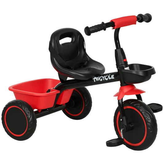 AIYAPLAY Kids Trike for 2-5 Years with Adjustable Seat, Pedal, Baskets in Red-0